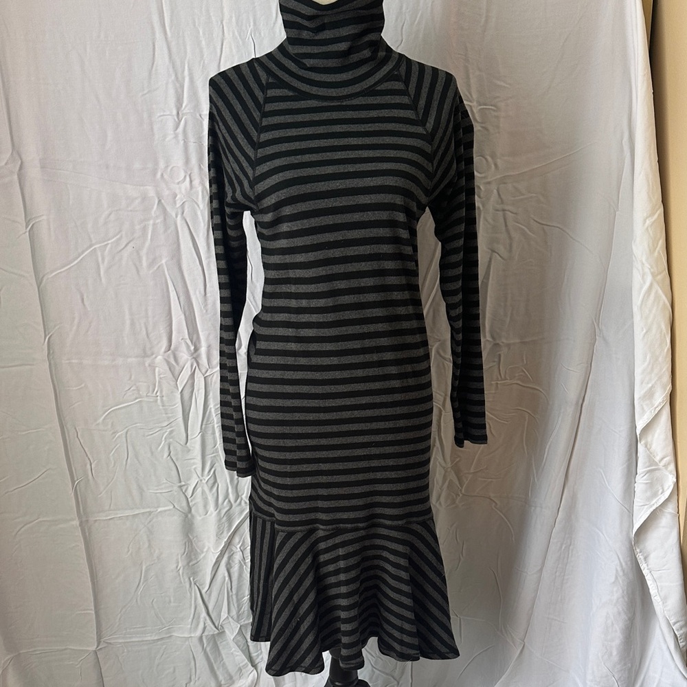Ralph Lauren Black and Gray Striped Long Sleeve Dress